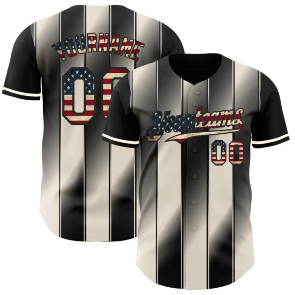 Custom Black Vintage USA Flag-Cream Gradient Classic Vertical Stripe Authentic Baseball Jersey