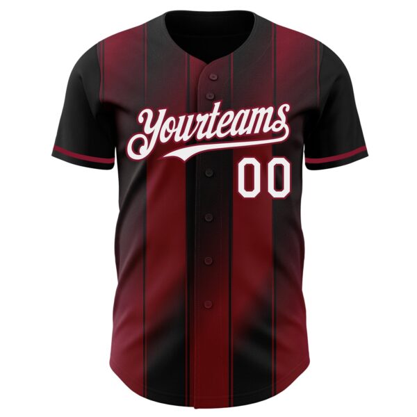 Custom Black White-Crimson Gradient Classic Vertical Stripe Authentic Baseball Jersey