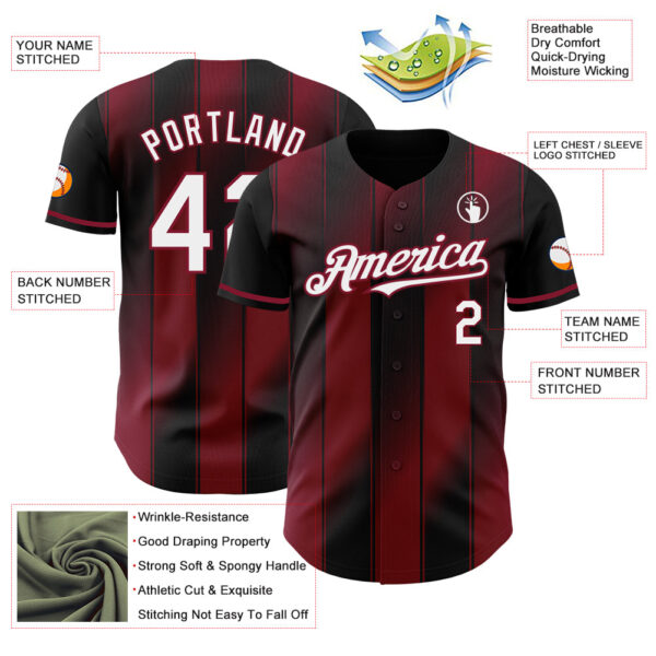 Custom Black White-Crimson Gradient Classic Vertical Stripe Authentic Baseball Jersey