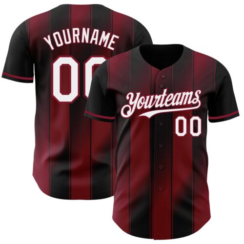Pinstripe0063 Custom Black White-Crimson Gradient Classic Vertical Stripe Authentic Baseball Jersey