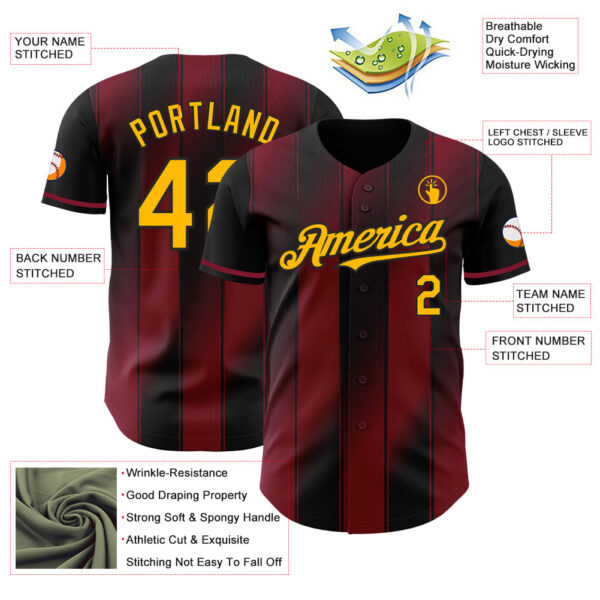 Custom Black Gold-Crimson Gradient Classic Vertical Stripe Authentic Baseball Jersey