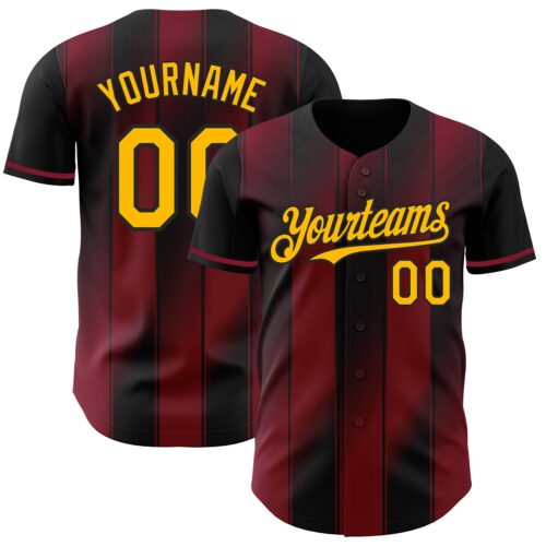 Pinstripe0064 Custom Black Gold-Crimson Gradient Classic Vertical Stripe Authentic Baseball Jersey