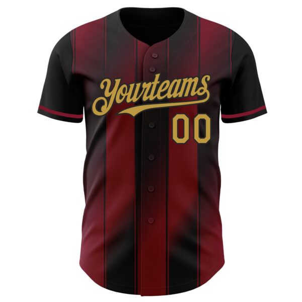 Custom Black Old Gold-Crimson Gradient Classic Vertical Stripe Authentic Baseball Jersey