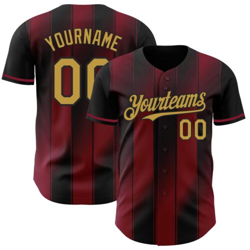 Pinstripe0065 Custom Black Old Gold-Crimson Gradient Classic Vertical Stripe Authentic Baseball Jersey