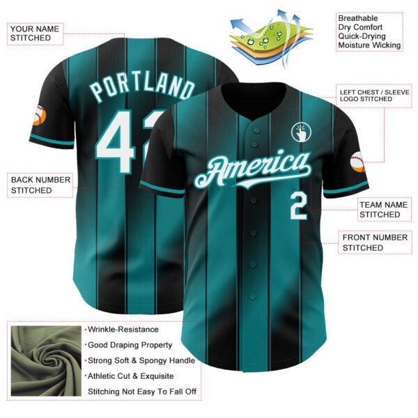 Custom Black White-Teal Gradient Classic Vertical Stripe Authentic Baseball Jersey