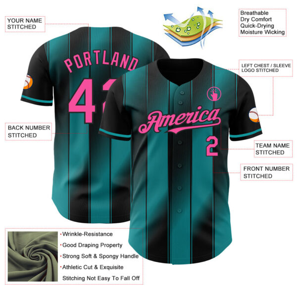 Custom Black Pink-Teal Gradient Classic Vertical Stripe Authentic Baseball Jersey