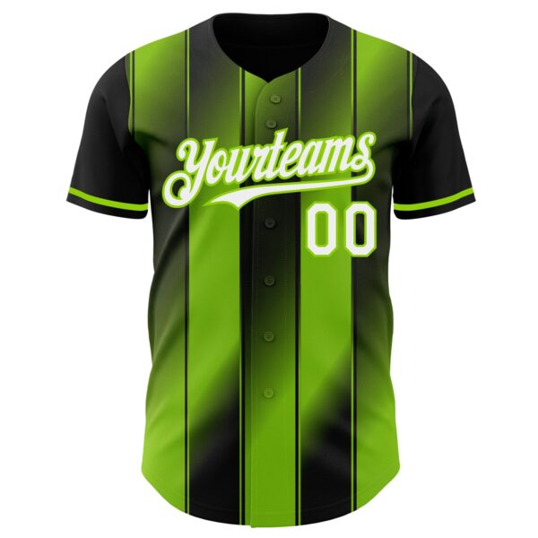 Custom Black White-Neon Green Gradient Classic Vertical Stripe Authentic Baseball Jersey