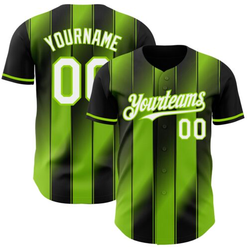 Pinstripe0069 Custom Black White-Neon Green Gradient Classic Vertical Stripe Authentic Baseball Jersey