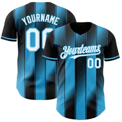 Pinstripe0072 Custom Black White-Sky Blue Gradient Classic Vertical Stripe Authentic Baseball Jersey