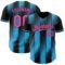 Custom Black Pink-Sky Blue Gradient Classic Vertical Stripe Authentic Baseball Jersey