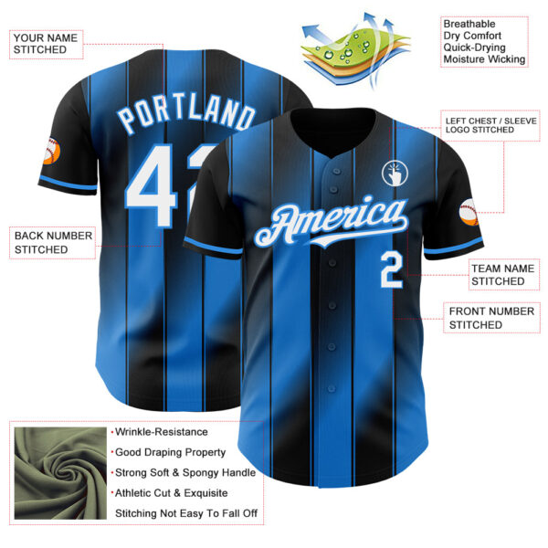 Custom Black White-Electric Blue Gradient Classic Vertical Stripe Authentic Baseball Jersey