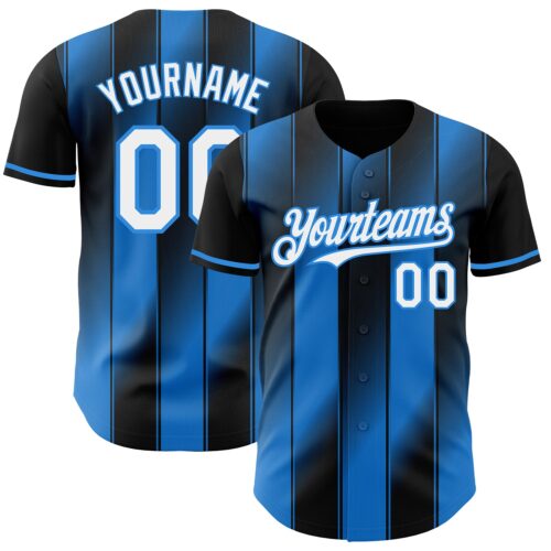 Pinstripe0074 Custom Black White-Electric Blue Gradient Classic Vertical Stripe Authentic Baseball Jersey