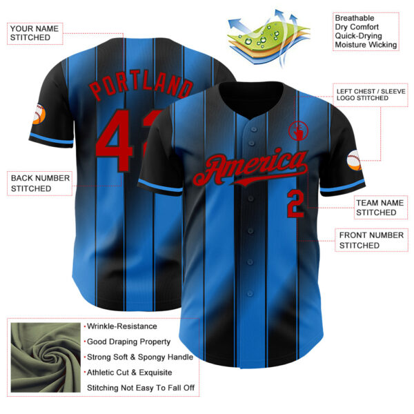 Custom Black Red-Electric Blue Gradient Classic Vertical Stripe Authentic Baseball Jersey