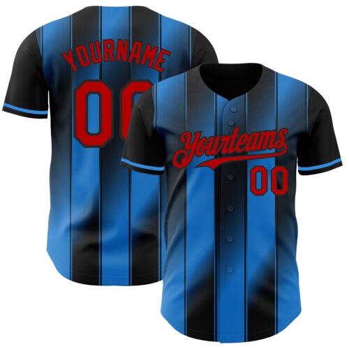 Pinstripe0075 Custom Black Red-Electric Blue Gradient Classic Vertical Stripe Authentic Baseball Jersey