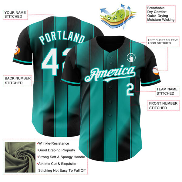 Custom Black White-Aqua Gradient Classic Vertical Stripe Authentic Baseball Jersey