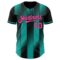 Custom Black Pink-Aqua Gradient Classic Vertical Stripe Authentic Baseball Jersey