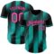 Custom Black Pink-Aqua Gradient Classic Vertical Stripe Authentic Baseball Jersey