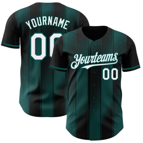 Pinstripe0078 Custom Black White-Midnight Green Gradient Classic Vertical Stripe Authentic Baseball Jersey