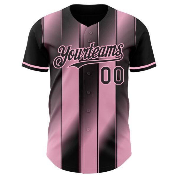 Custom Black-Light Pink Gradient Classic Vertical Stripe Authentic Baseball Jersey