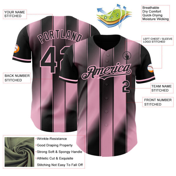 Custom Black-Light Pink Gradient Classic Vertical Stripe Authentic Baseball Jersey