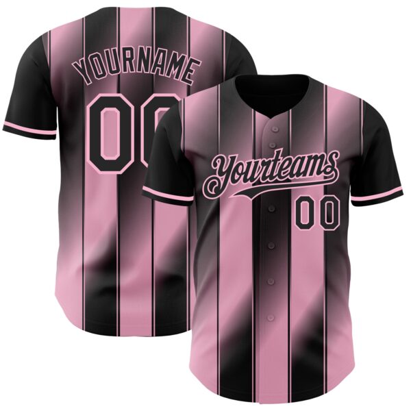 Custom Black-Light Pink Gradient Classic Vertical Stripe Authentic Baseball Jersey