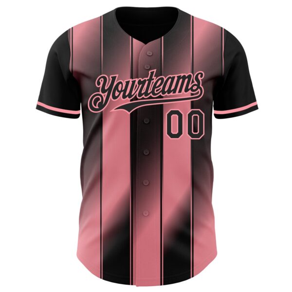Custom Black-Medium Pink Gradient Classic Vertical Stripe Authentic Baseball Jersey