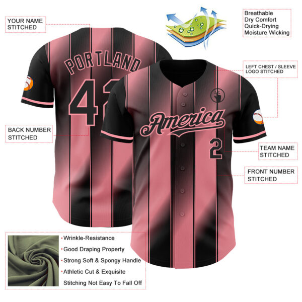 Custom Black-Medium Pink Gradient Classic Vertical Stripe Authentic Baseball Jersey