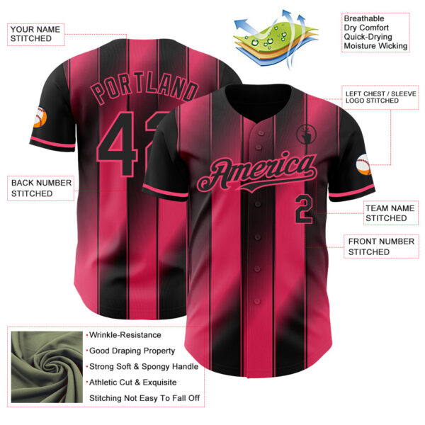 Custom Black-Neon Pink Gradient Classic Vertical Stripe Authentic Baseball Jersey