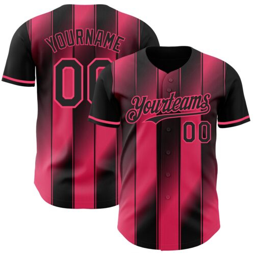 Pinstripe0081 Custom Black-Neon Pink Gradient Classic Vertical Stripe Authentic Baseball Jersey