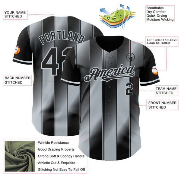Custom Black-Silver Gradient Classic Vertical Stripe Authentic Baseball Jersey