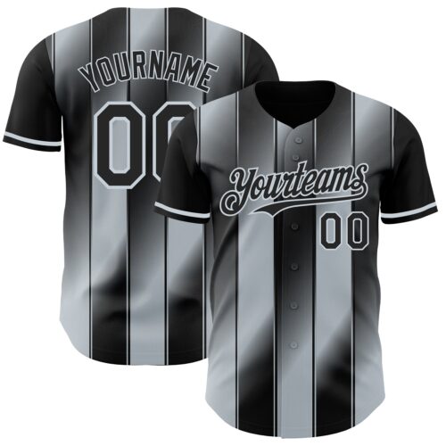 Custom Black-Silver Gradient Classic Vertical Stripe Authentic Baseball Jersey