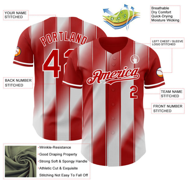 Custom Red-White Gradient Classic Vertical Stripe Authentic Baseball Jersey