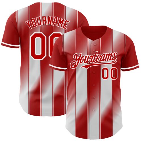 Pinstripe0083 Custom Red-White Gradient Classic Vertical Stripe Authentic Baseball Jersey