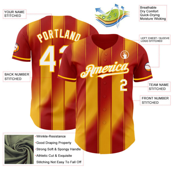 Custom Red White-Gold Gradient Classic Vertical Stripe Authentic Baseball Jersey