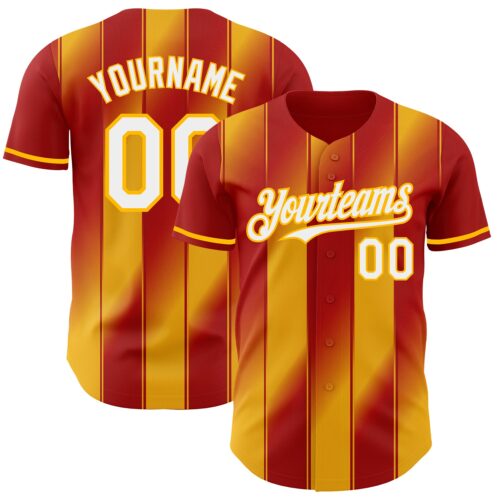 Pinstripe0084 Custom Red White-Gold Gradient Classic Vertical Stripe Authentic Baseball Jersey