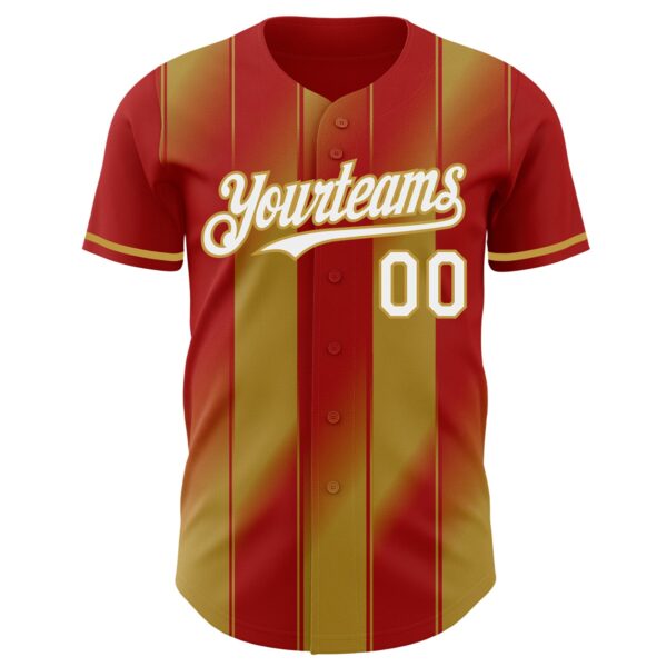Custom Red White-Old Gold Gradient Classic Vertical Stripe Authentic Baseball Jersey