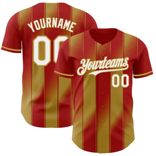 Pinstripe0085 Custom Red White-Old Gold Gradient Classic Vertical Stripe Authentic Baseball Jersey