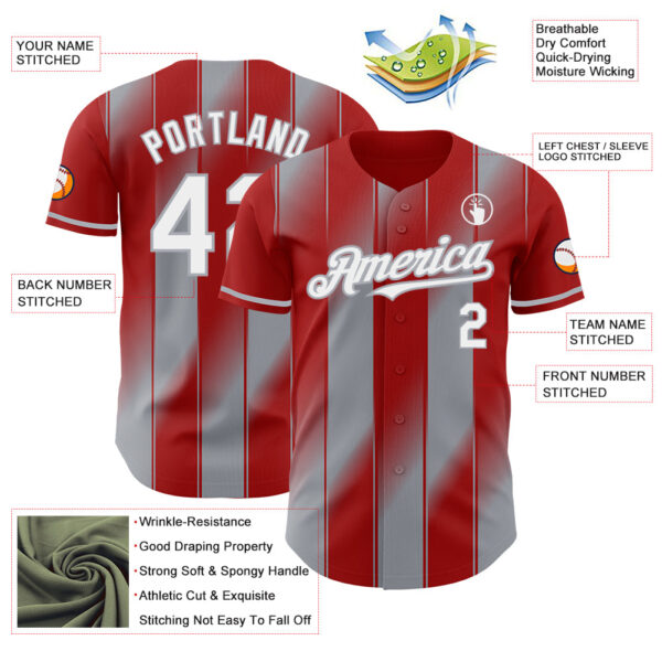 Custom Red White-Gray Gradient Classic Vertical Stripe Authentic Baseball Jersey