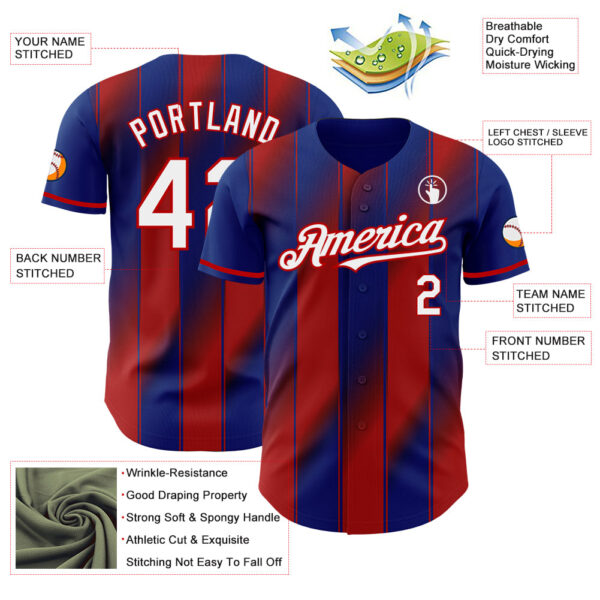 Custom Royal White-Red Gradient Classic Vertical Stripe Authentic Baseball Jersey