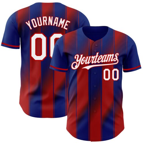 Pinstripe0088 Custom Royal White-Red Gradient Classic Vertical Stripe Authentic Baseball Jersey
