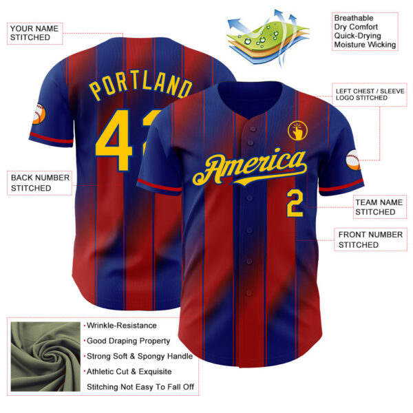 Custom Royal Yellow-Red Gradient Classic Vertical Stripe Authentic Baseball Jersey