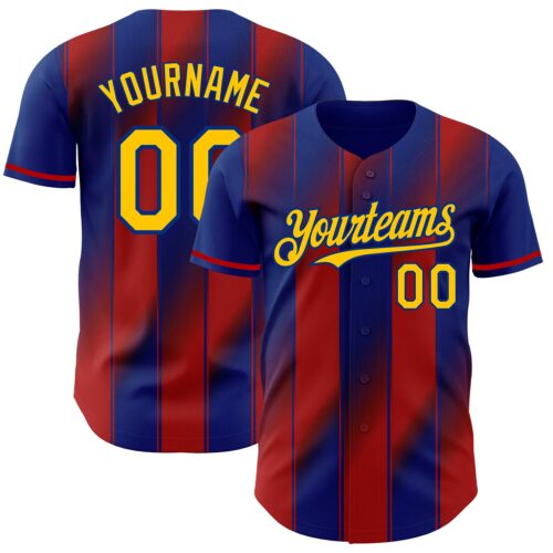 Pinstripe0089 Custom Royal Yellow-Red Gradient Classic Vertical Stripe Authentic Baseball Jersey