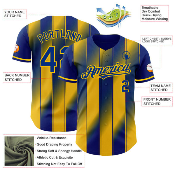 Custom Royal-Yellow Gradient Classic Vertical Stripe Authentic Baseball Jersey