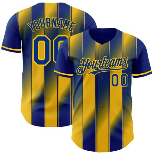 Pinstripe0090 Custom Royal-Yellow Gradient Classic Vertical Stripe Authentic Baseball Jersey