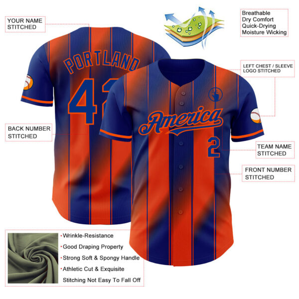 Custom Royal-Orange Gradient Classic Vertical Stripe Authentic Baseball Jersey