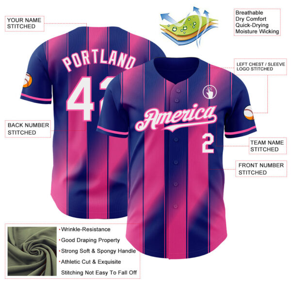 Custom Royal White-Pink Gradient Classic Vertical Stripe Authentic Baseball Jersey