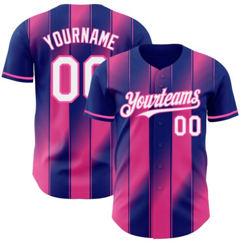 Pinstripe0092 Custom Royal White-Pink Gradient Classic Vertical Stripe Authentic Baseball Jersey