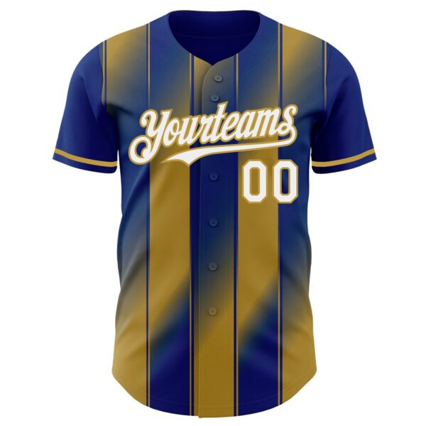 Custom Royal White-Old Gold Gradient Classic Vertical Stripe Authentic Baseball Jersey