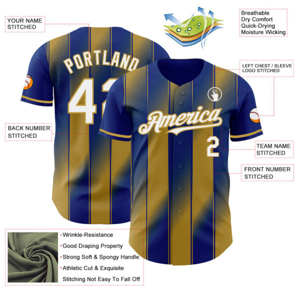 Custom Royal White-Old Gold Gradient Classic Vertical Stripe Authentic Baseball Jersey