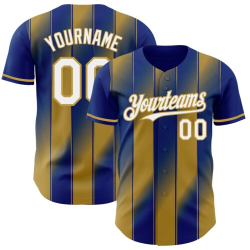 Pinstripe0093 Custom Royal White-Old Gold Gradient Classic Vertical Stripe Authentic Baseball Jersey